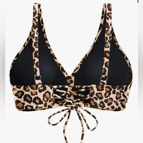 Leopard Print Bikini Top Sz XL (Black Bottoms Available) - Picture 2 of 5